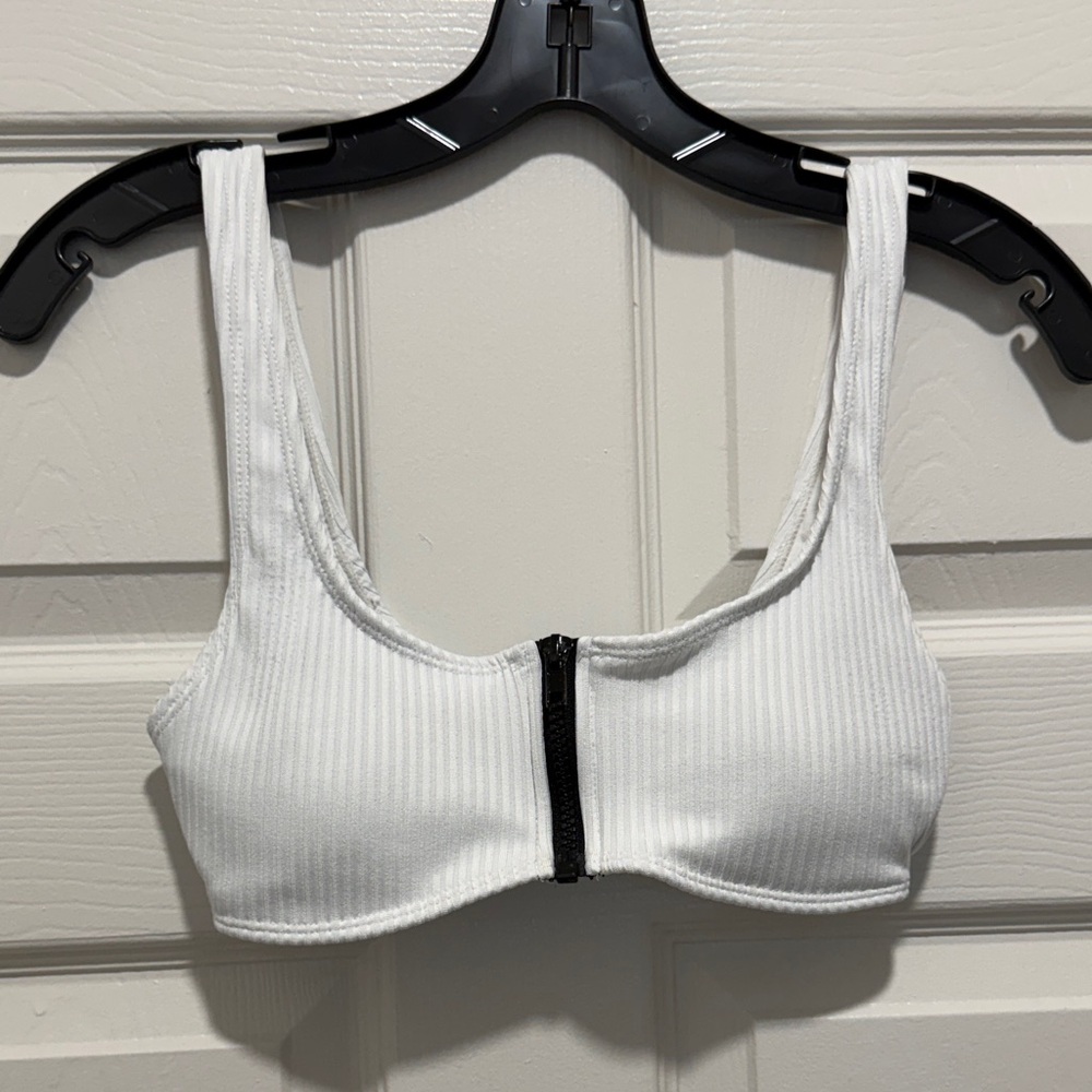 White Zip-Up Sports Bra